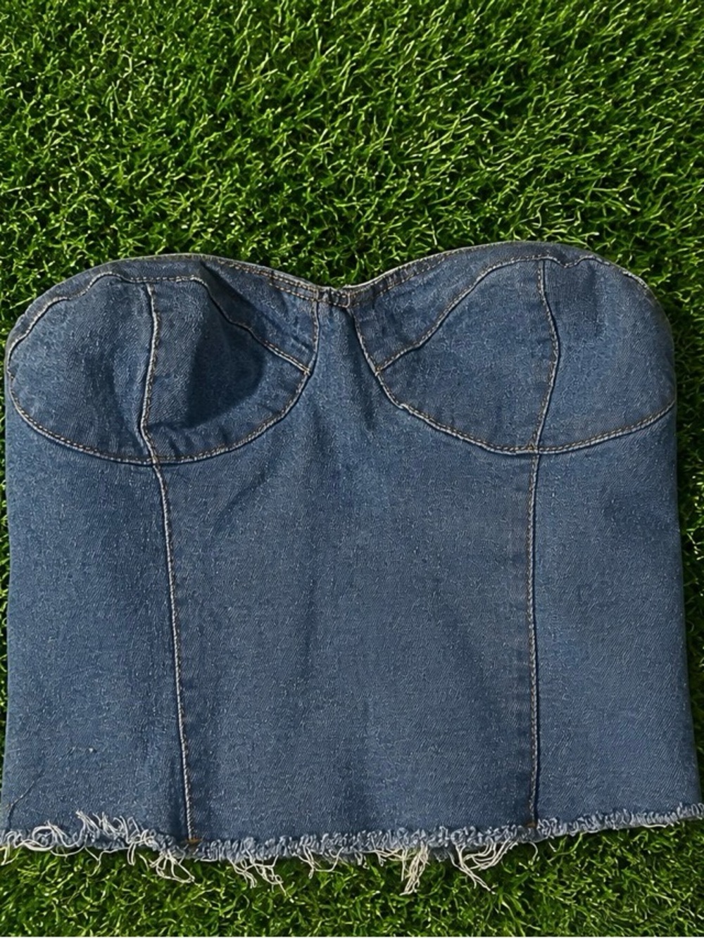 H&M Dark Blue Denim Bustier Crop Top